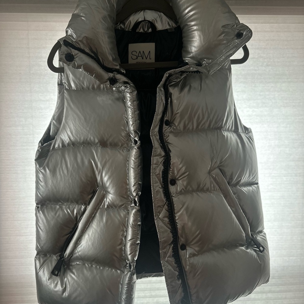 SAM. Silver Quilted Vest with High Collar